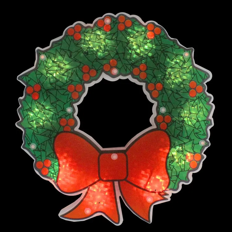 11" Green and Red Lighted Wreath Christmas Window Silhouette Decoration - OPEN BOX