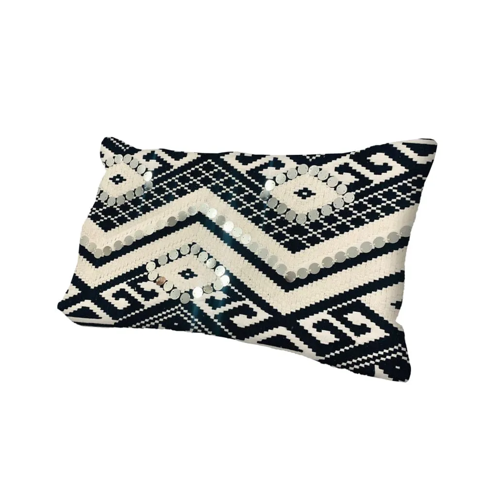 12 x 20 Rectangular Cotton Accent Lumbar Pillows, Aztec Pattern, Set of 2, White, Black By The Urban Port