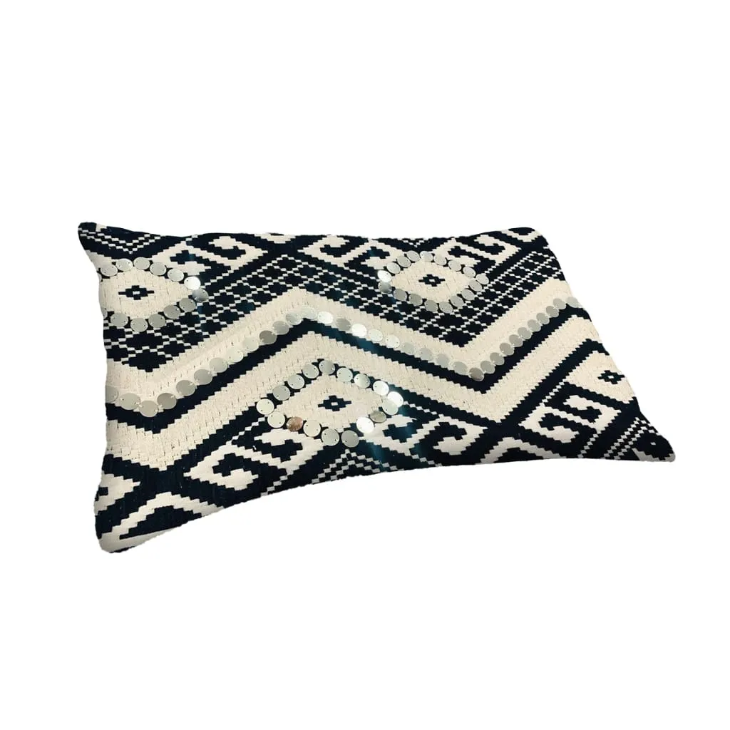 12 x 20 Rectangular Cotton Accent Lumbar Pillows, Aztec Pattern, Set of 2, White, Black By The Urban Port