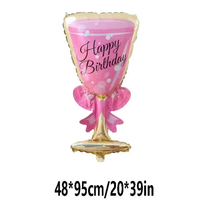 2PCS 39 Inch Oversized Pink Theme Wine Glass Theme Balloon Girl Adult Birthday Party Decoration Balloons