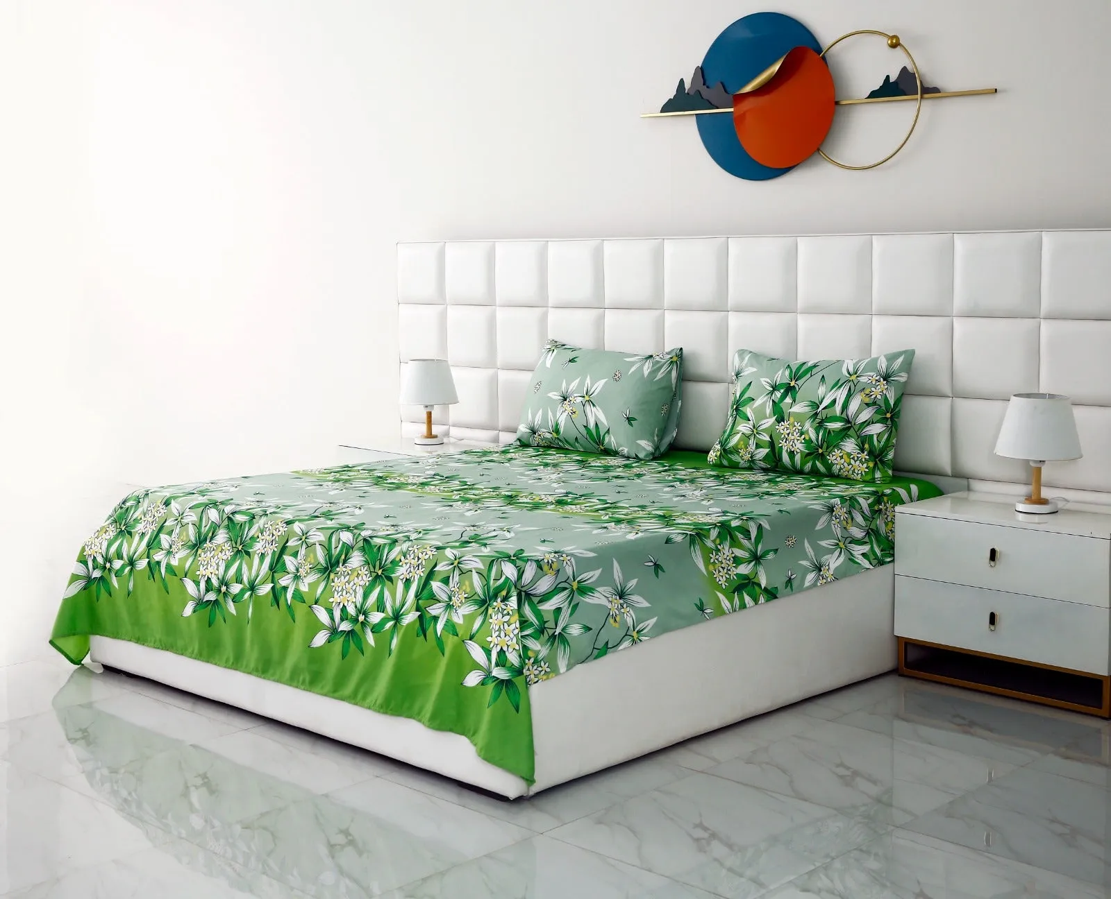 3 PCs Double Bed Sheet -Green Gold