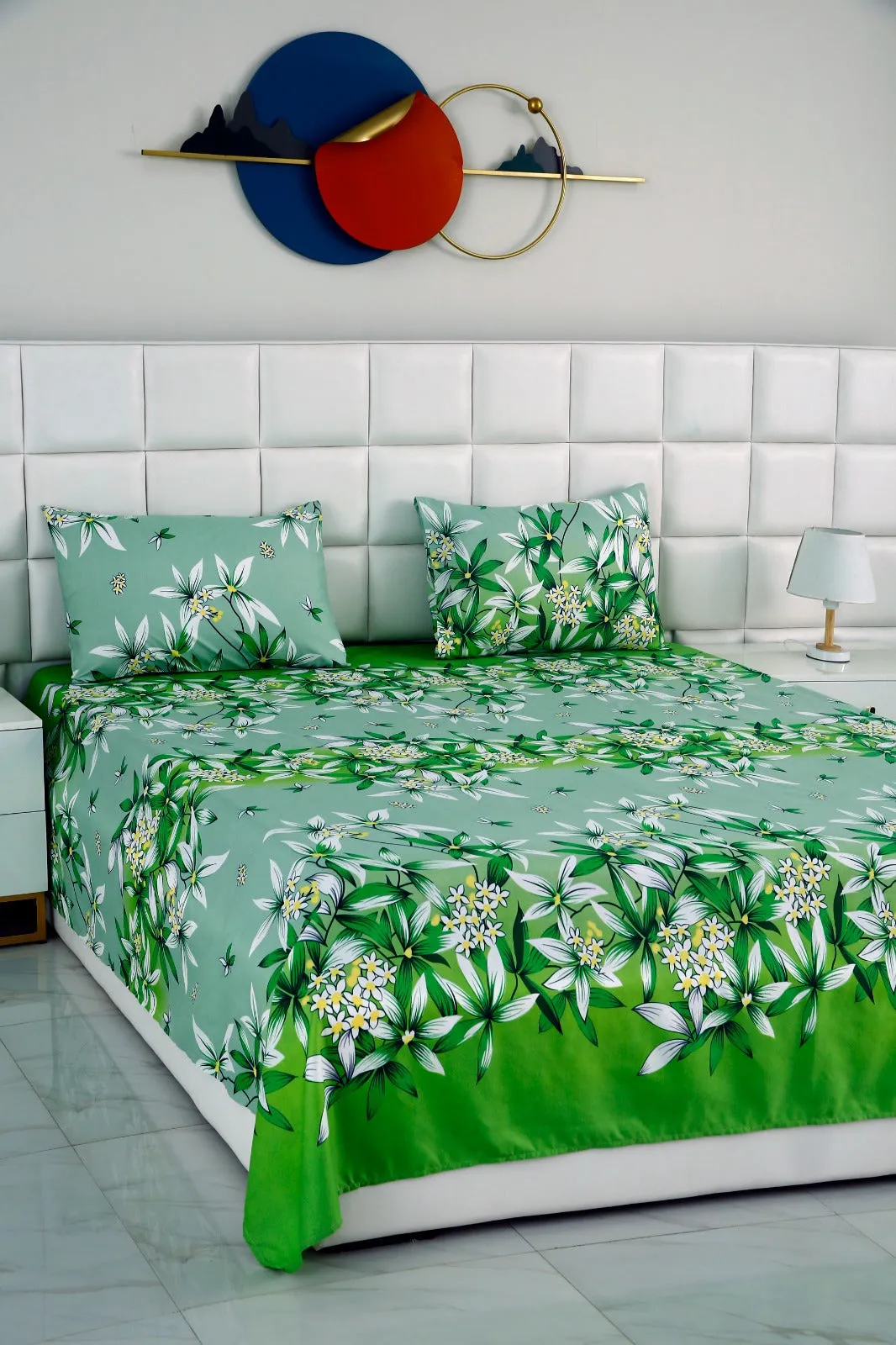 3 PCs Double Bed Sheet -Green Gold