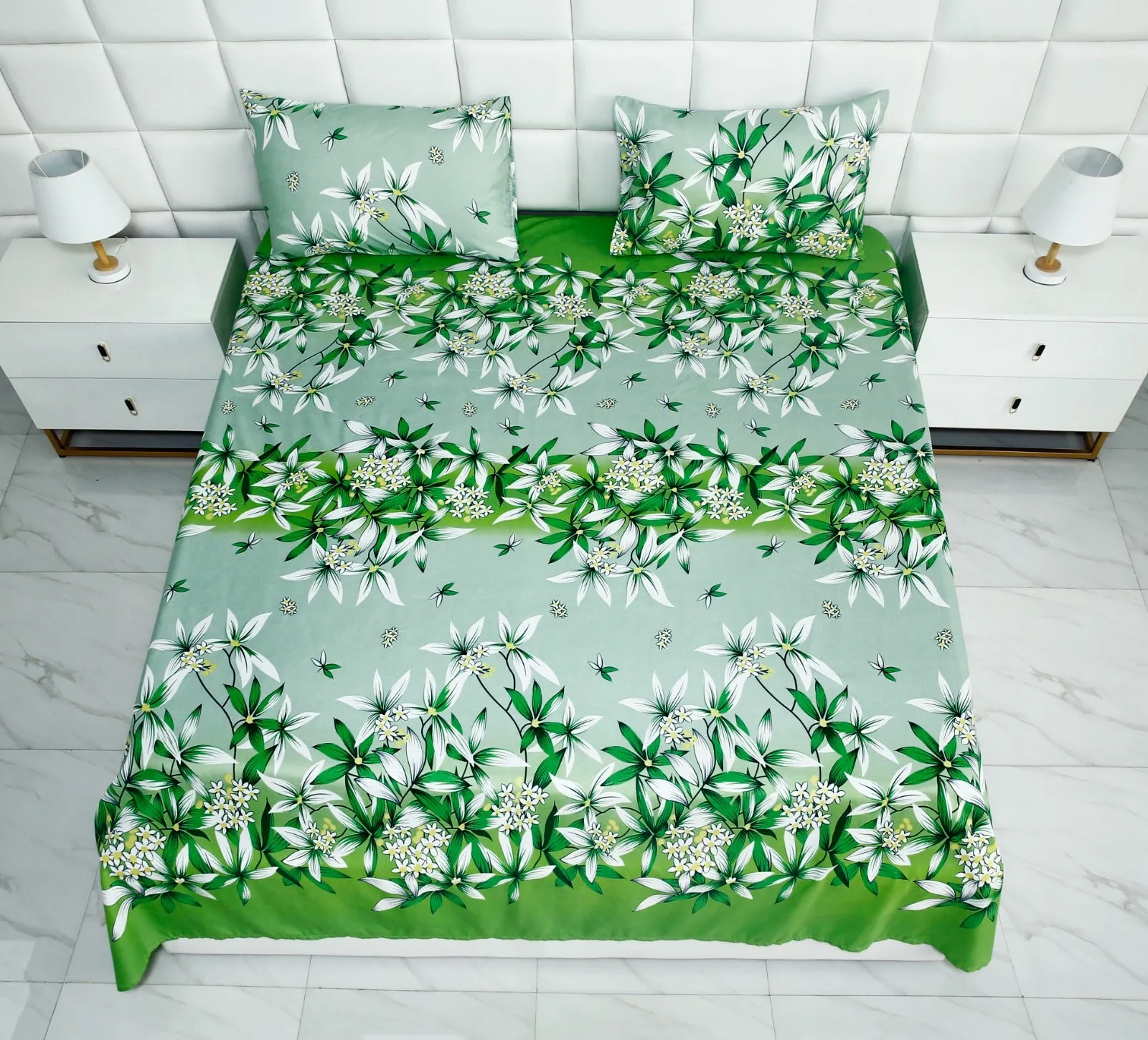 3 PCs Double Bed Sheet -Green Gold