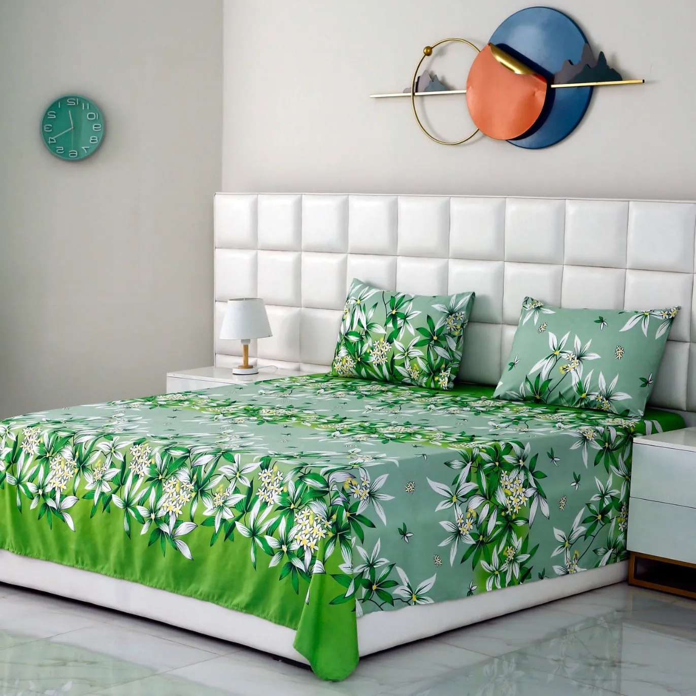 3 PCs Double Bed Sheet -Green Gold