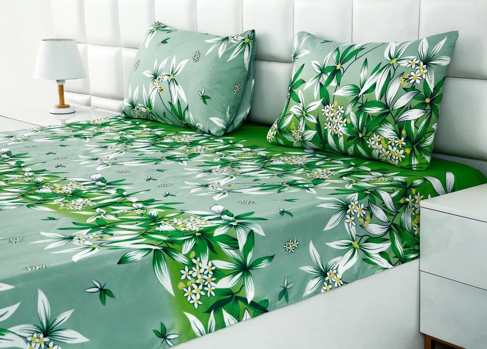 3 PCs Double Bed Sheet -Green Gold