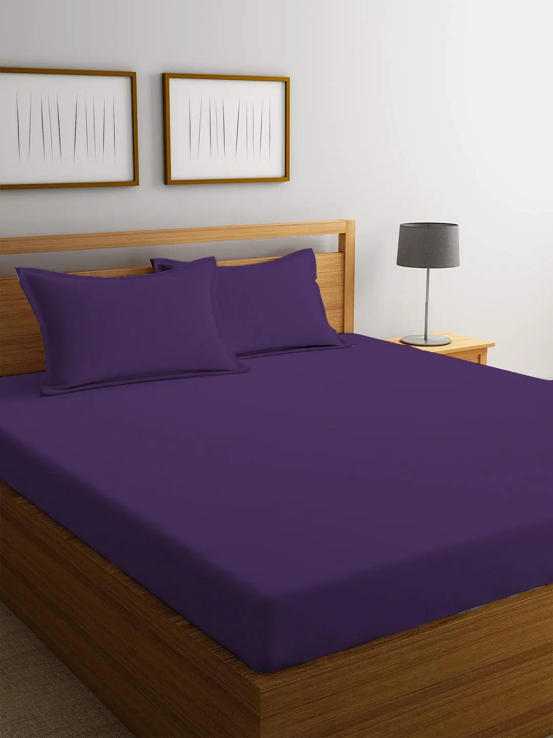 3 Piece Fitted Sheet Set Super Soft Dark Purple King Size 180x200 30cm with 2 Pillow Case