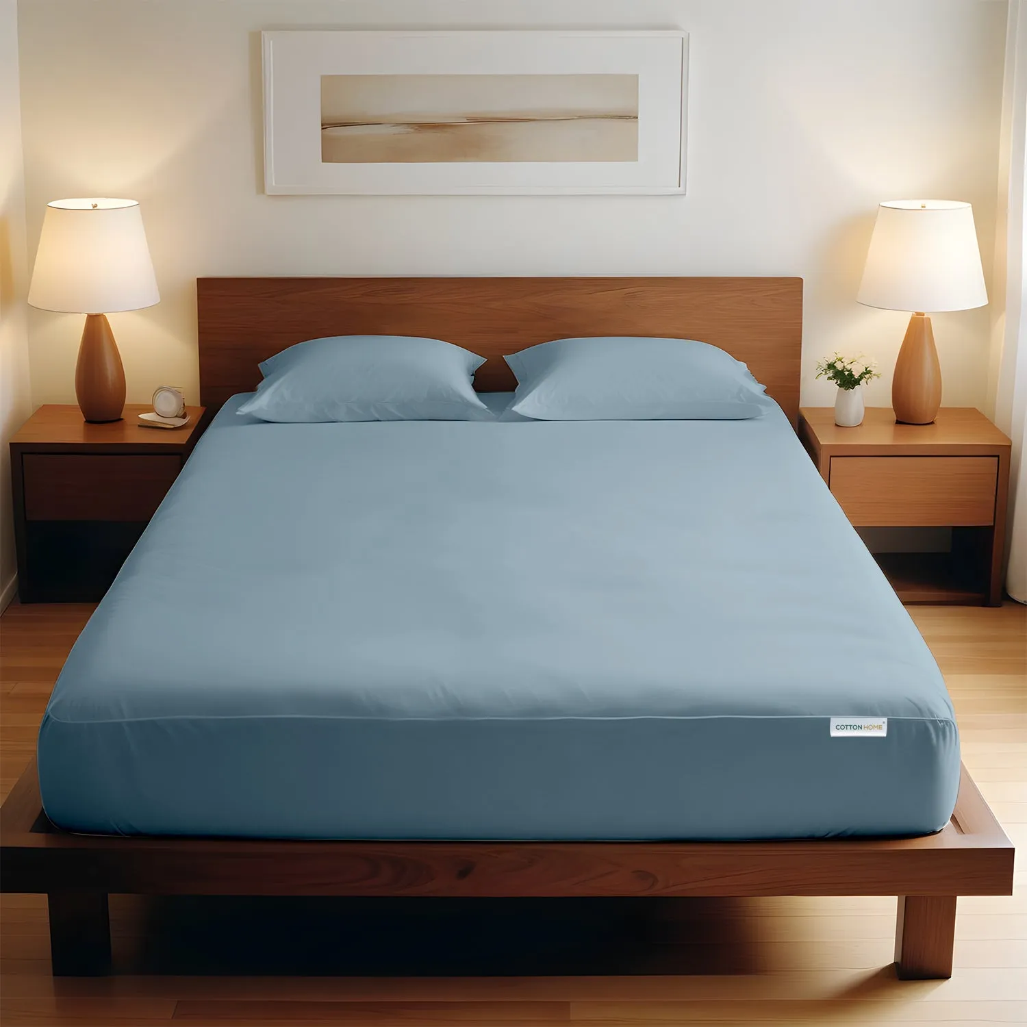 3 Piece Fitted Sheet Set Super Soft Metallic Blue Single Size 120x200 25cm with 2 Pillow Case