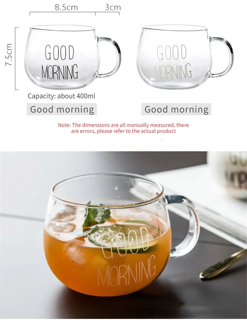 350ml Letter Printed Transparent Creative Glass  Mugs.