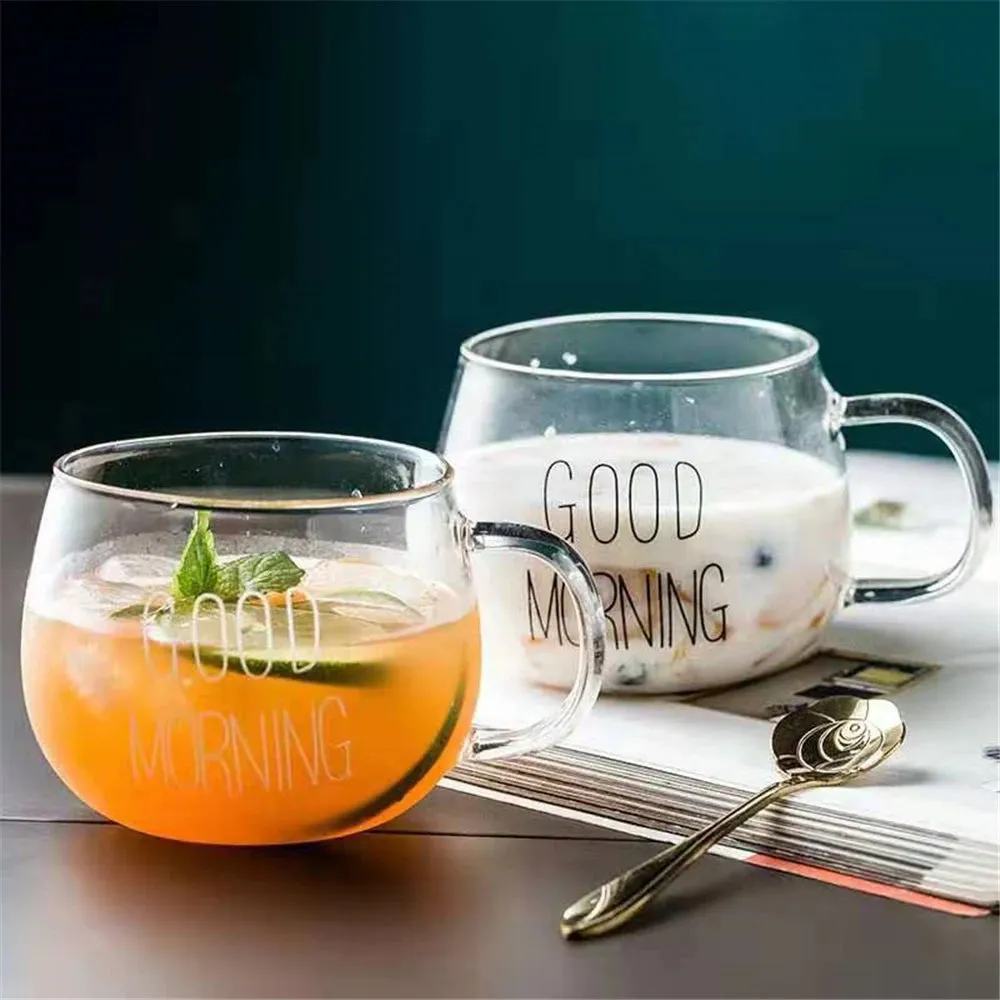 350ml Letter Printed Transparent Creative Glass  Mugs.