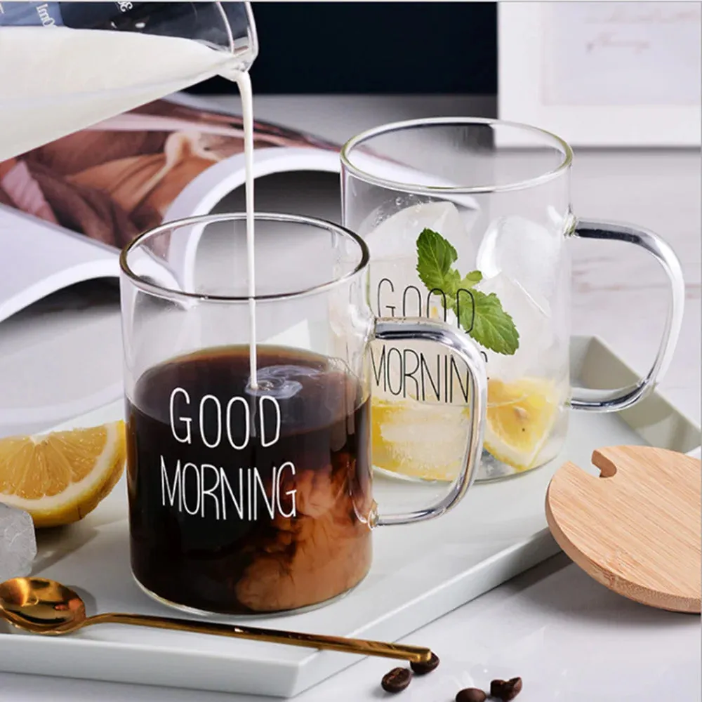 350ml Letter Printed Transparent Creative Glass  Mugs.