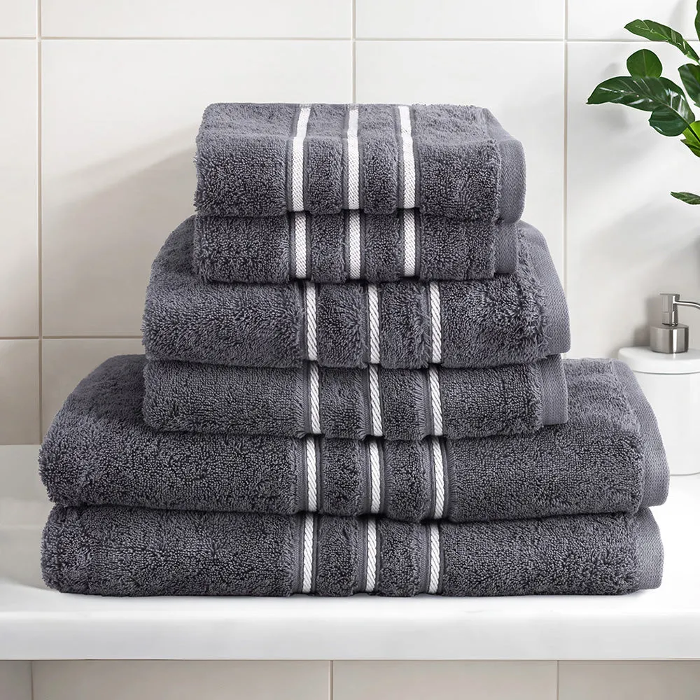 6 Pack 100% Cotton Bath Towels Set 650gsm Quick Dry Grey