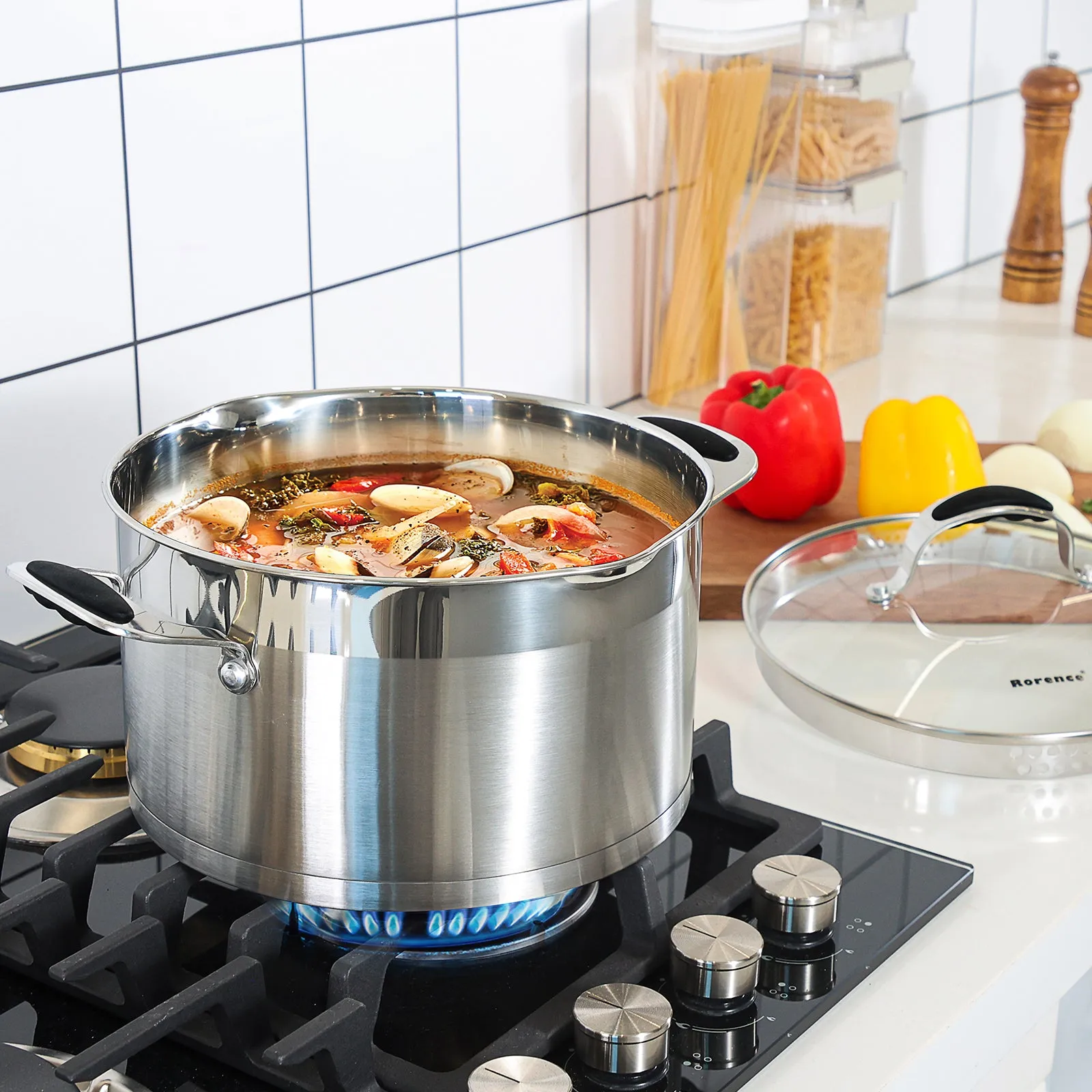 6 QT Stainless Steel Stockpot, Large Stock pot with Silicone Coated Handles and Pout Spouts