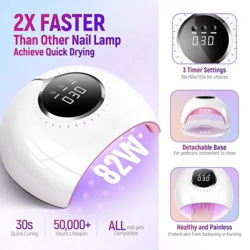 82W UV Nail Lamp, 41 LED Beads Quick Curing UV Light for Gel Nails Dryer with Auto Sensor,3 Timers & LCD Display Professional UV Led Nail Lamp, Salon-Quality Gel Nail Polish Dryer for Home Parties