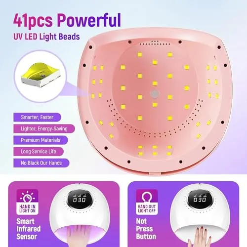 82W UV Nail Lamp, 41 LED Beads Quick Curing UV Light for Gel Nails Dryer with Auto Sensor,3 Timers & LCD Display Professional UV Led Nail Lamp, Salon-Quality Gel Nail Polish Dryer for Home Parties