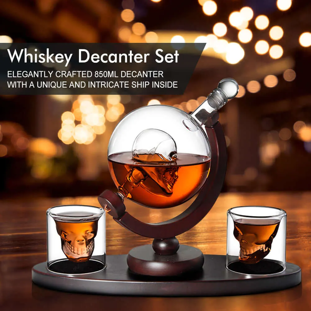 850Ml Skull Whiskey Decanter Set 2 Whisky Glasses