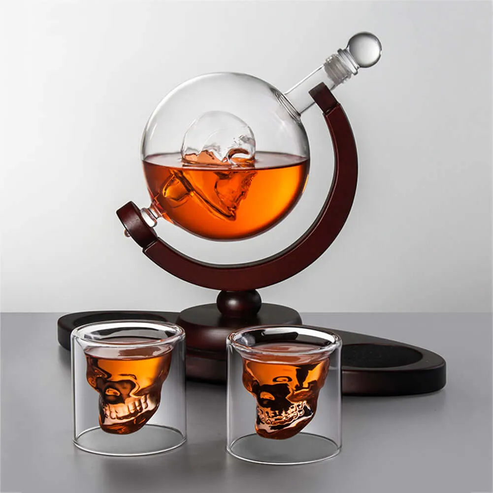 850Ml Skull Whiskey Decanter Set 2 Whisky Glasses