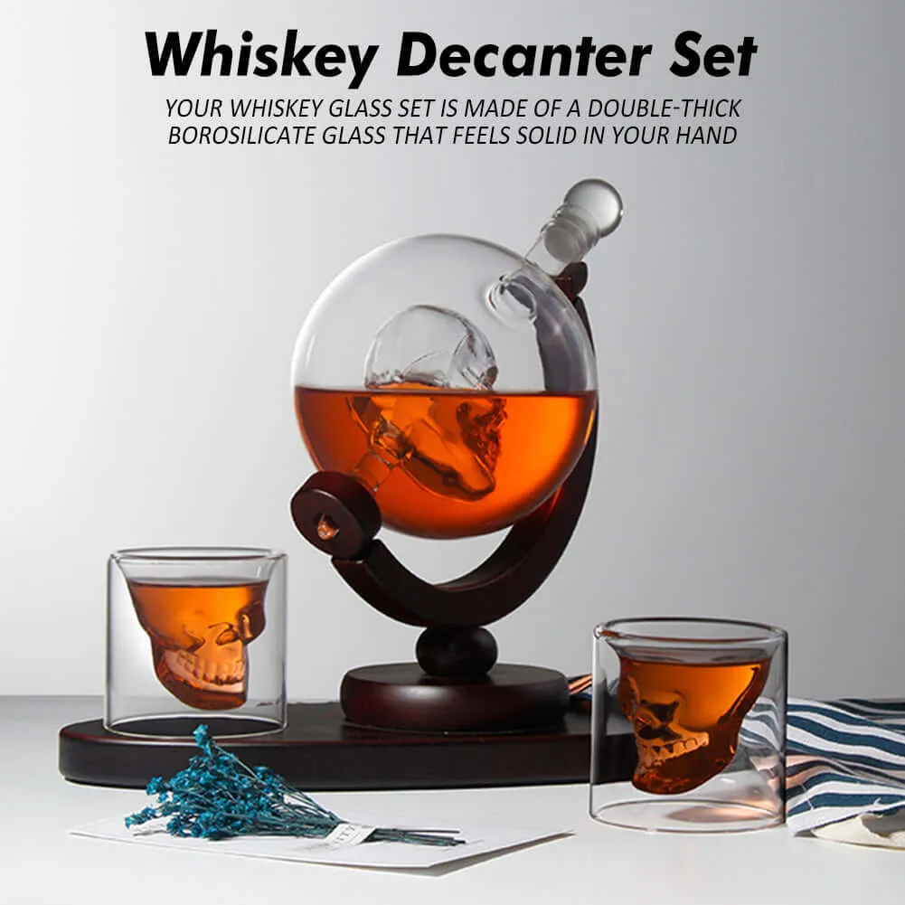 850Ml Skull Whiskey Decanter Set 2 Whisky Glasses