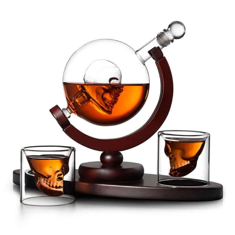 850Ml Skull Whiskey Decanter Set 2 Whisky Glasses