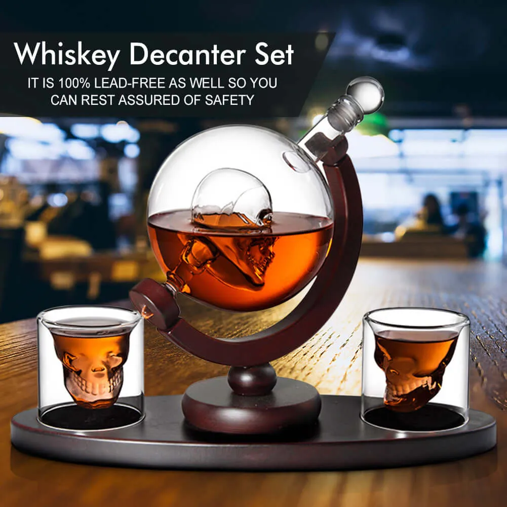 850Ml Skull Whiskey Decanter Set 2 Whisky Glasses