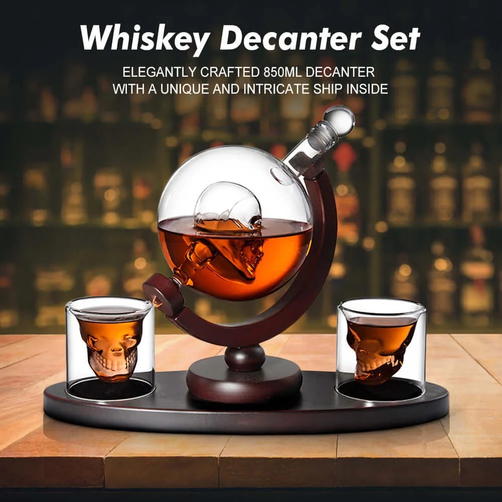 850Ml Skull Whiskey Decanter Set 2 Whisky Glasses