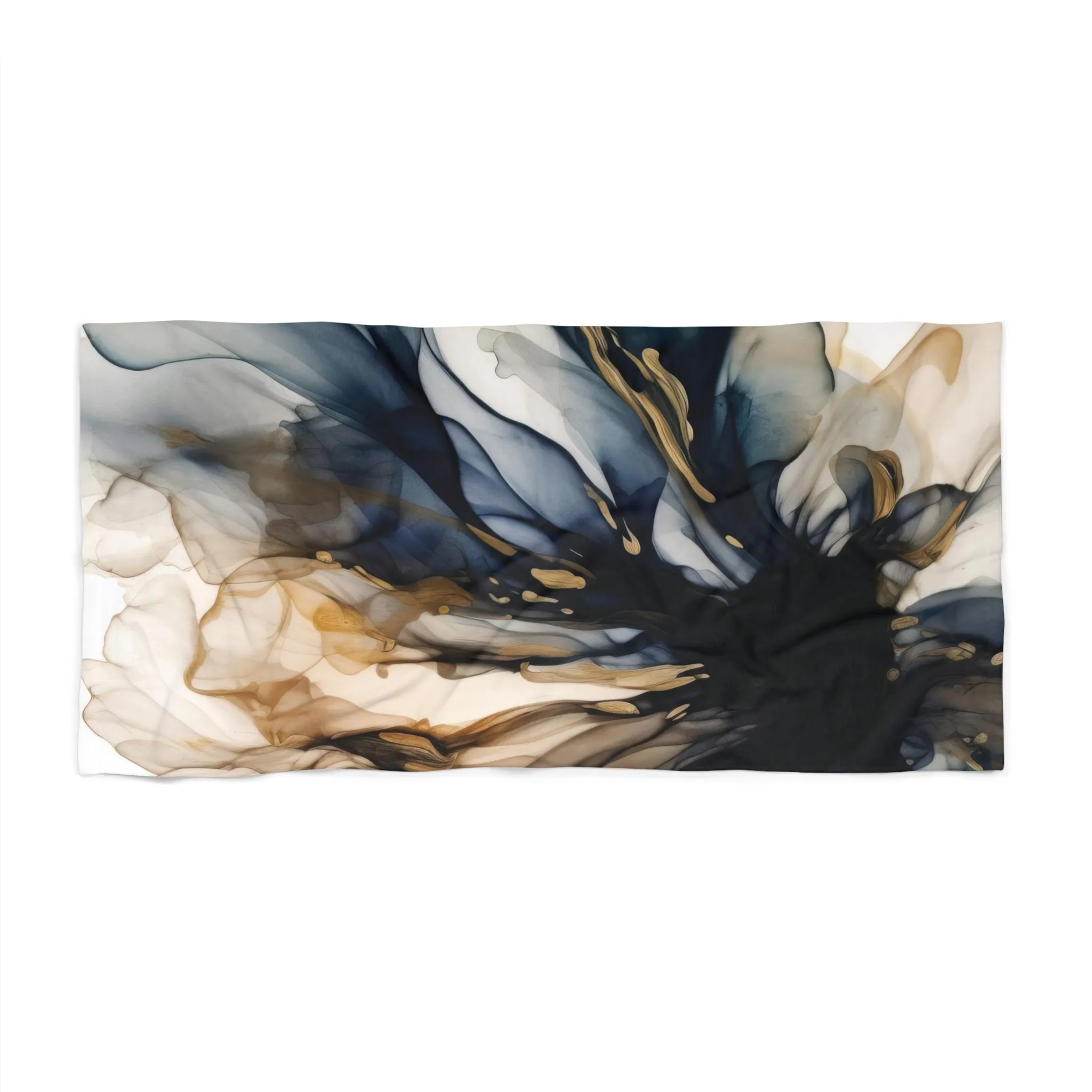 Abstract Boho Bath Beach Towel | Navy Blue, Beige Ombre