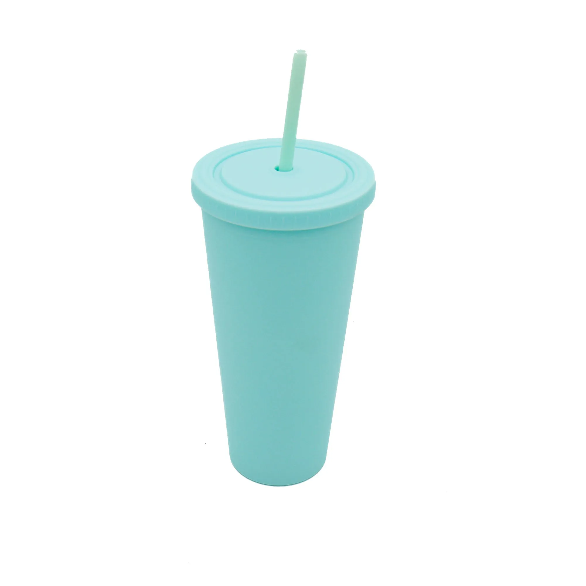 Acrylic Drinking Tumbler 600ml Pastel Colored Matte Finish Cup & Straw