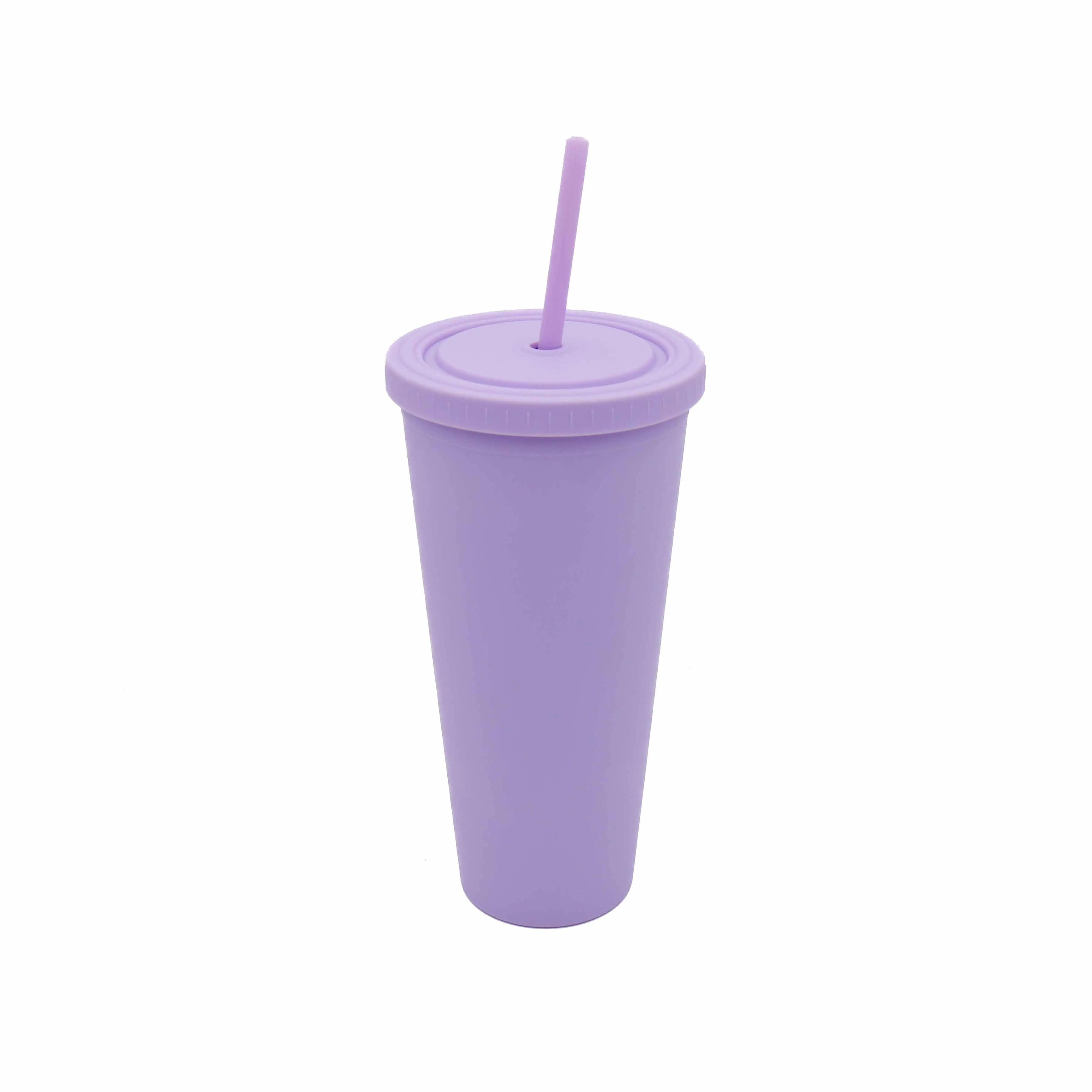 Acrylic Drinking Tumbler 600ml Pastel Colored Matte Finish Cup & Straw