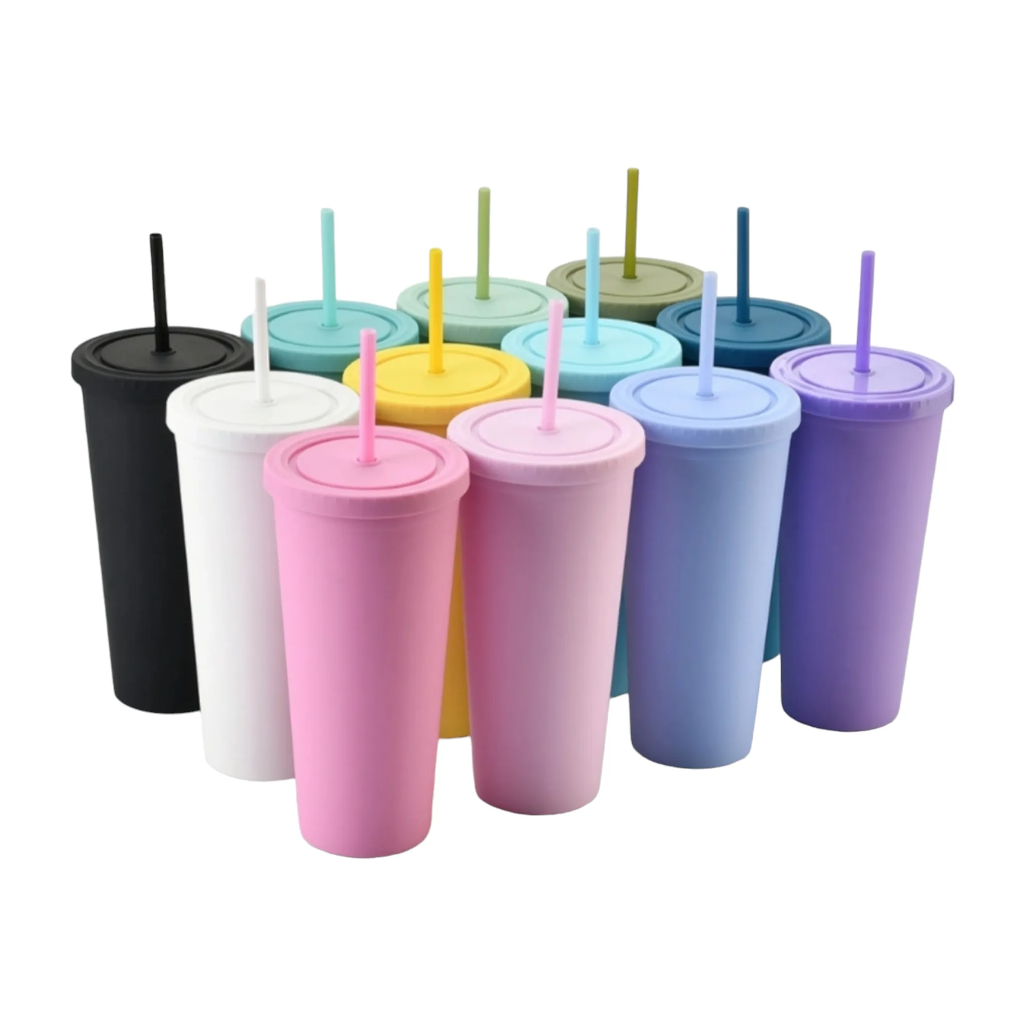 Acrylic Drinking Tumbler 600ml Pastel Colored Matte Finish Cup & Straw