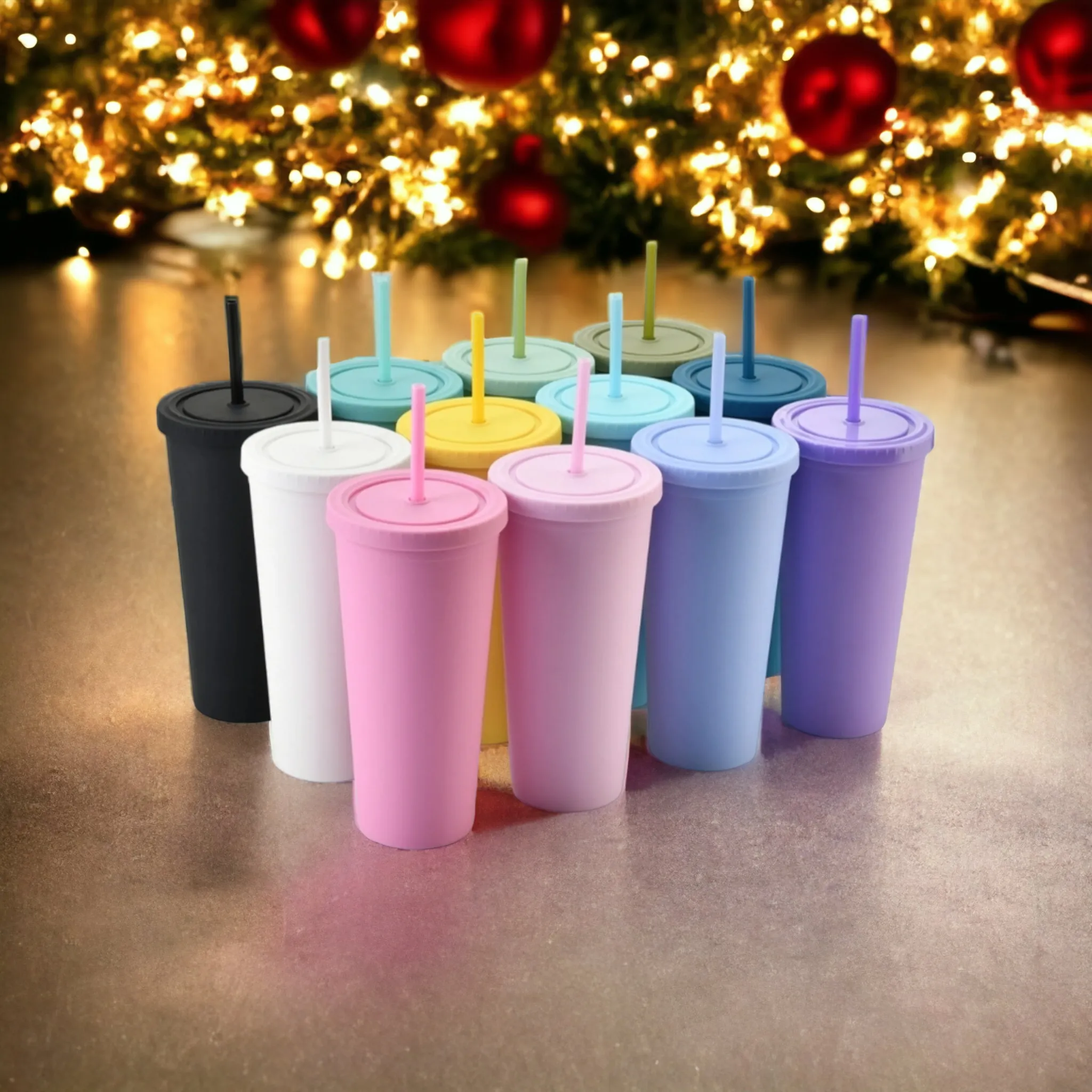 Acrylic Drinking Tumbler 600ml Pastel Colored Matte Finish Cup & Straw