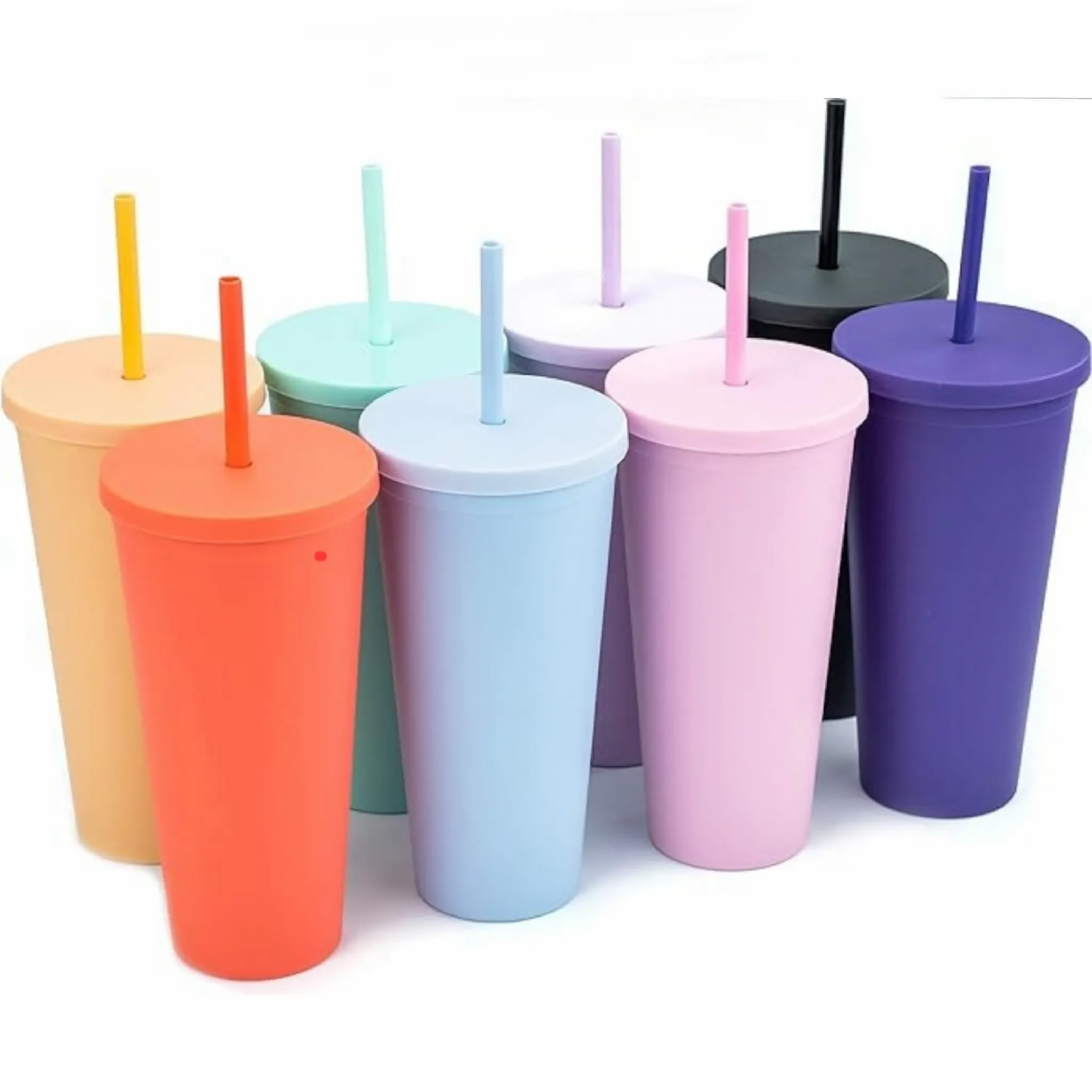 Acrylic Drinking Tumbler 600ml Pastel Colored Matte Finish Cup & Straw