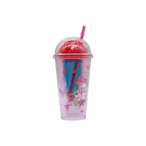 Acrylic Smoothie Tumbler 450ml with Straw Double Wall Flamingo