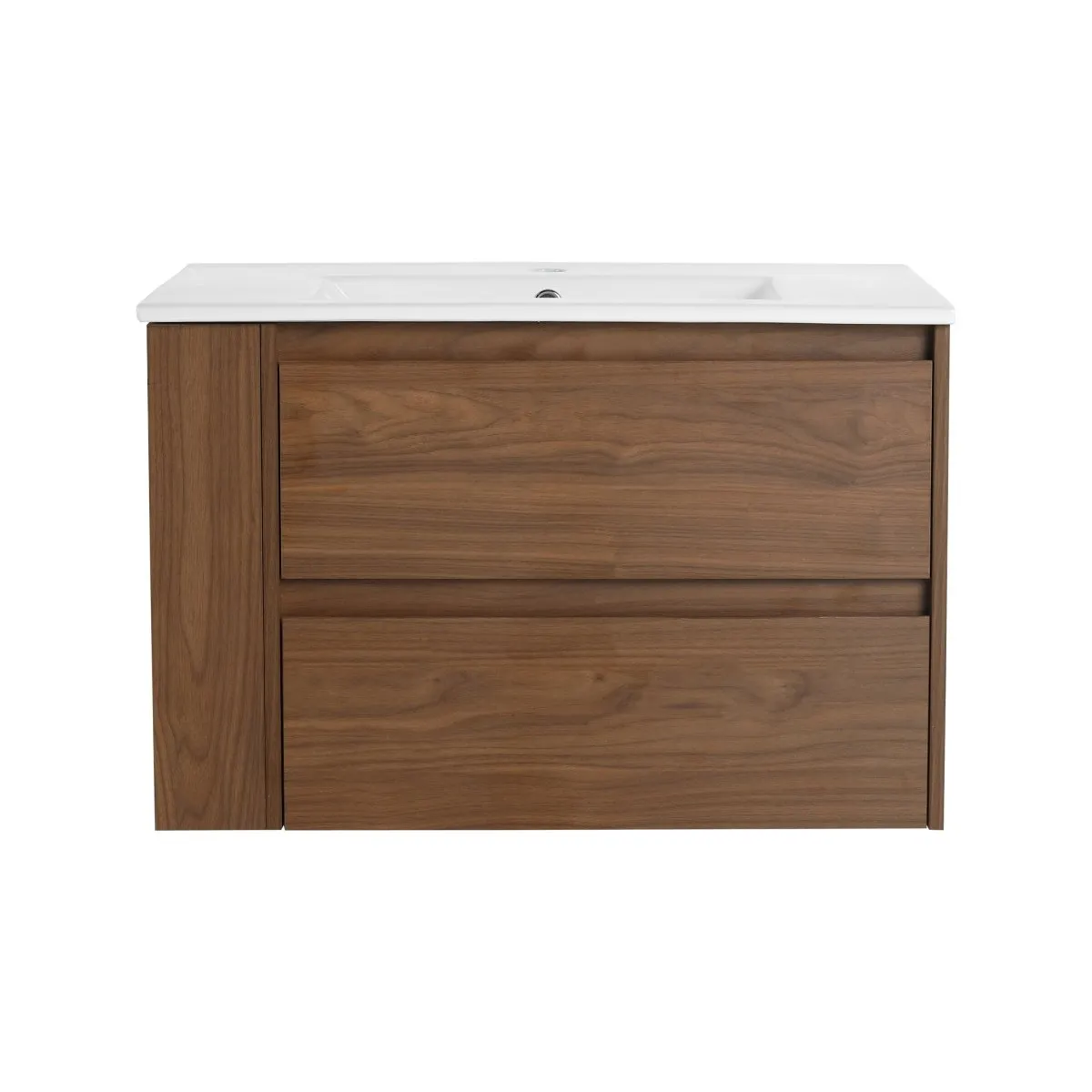 Allsumhome 30" Wall Mounting Floating Bathroom Vanity With Ceramic Sink,Brown Oak Finish,2-Soft Close Drawer