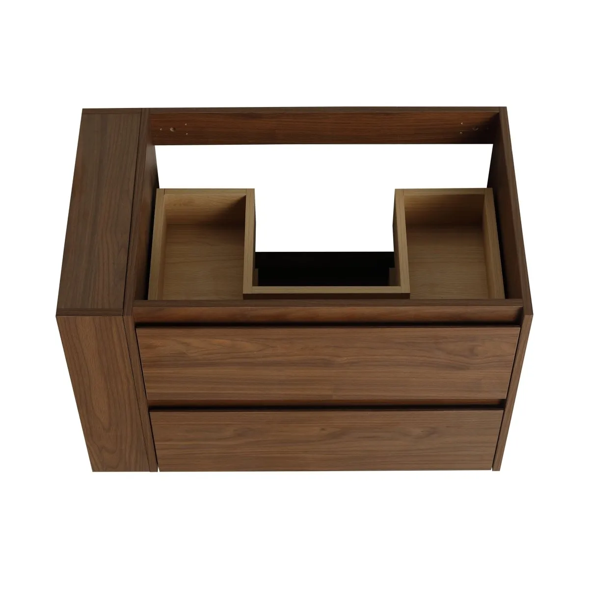 Allsumhome 30" Wall Mounting Floating Bathroom Vanity With Ceramic Sink,Brown Oak Finish,2-Soft Close Drawer