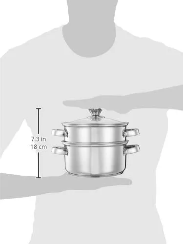 Amazon Brand - Solimo Stainless Steel Induction Bottom Steamer/Modak/Momo Maker with Glass Lid (2 litres)