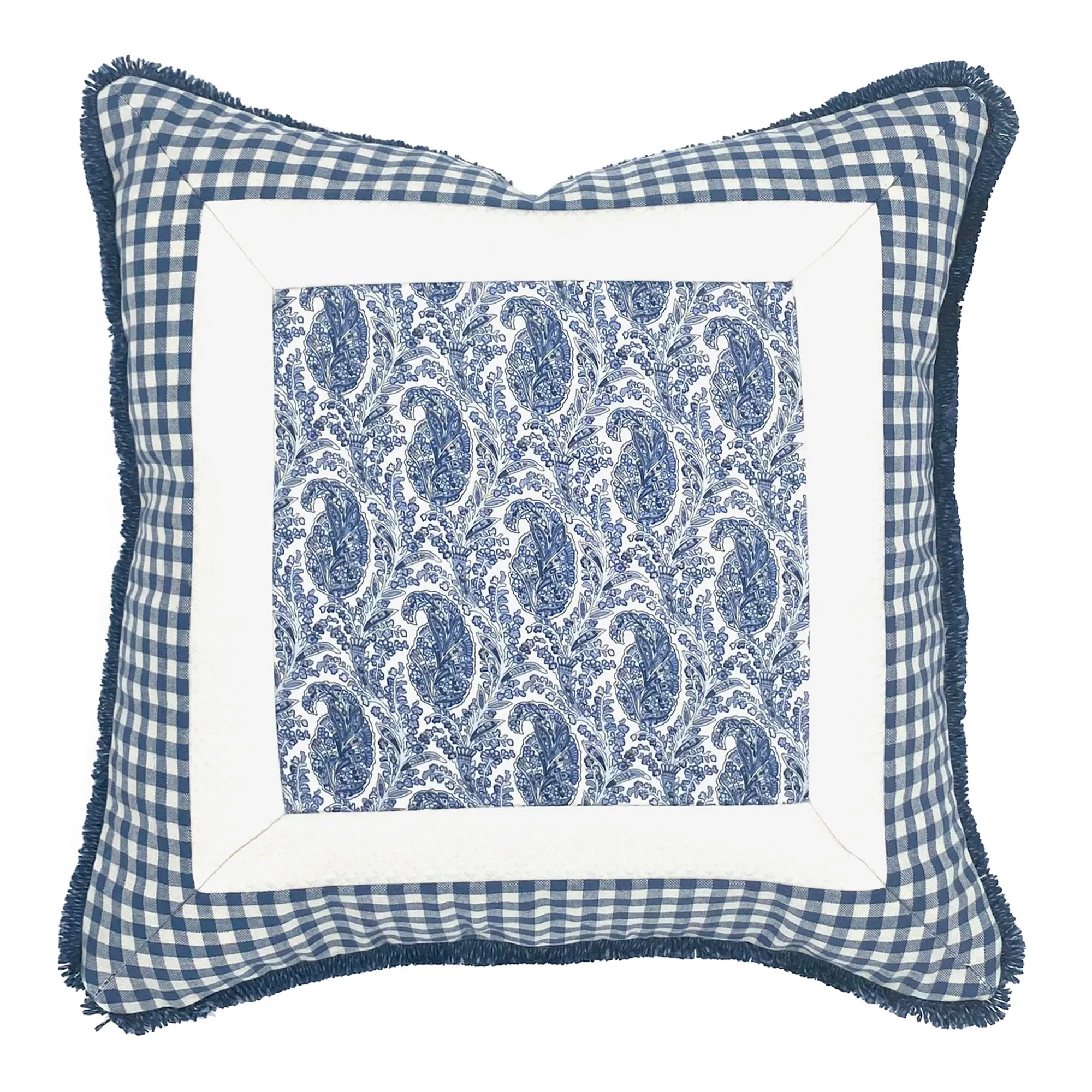 Americana Blue Gingham & Paisley Throw Pillow Cover 16x16