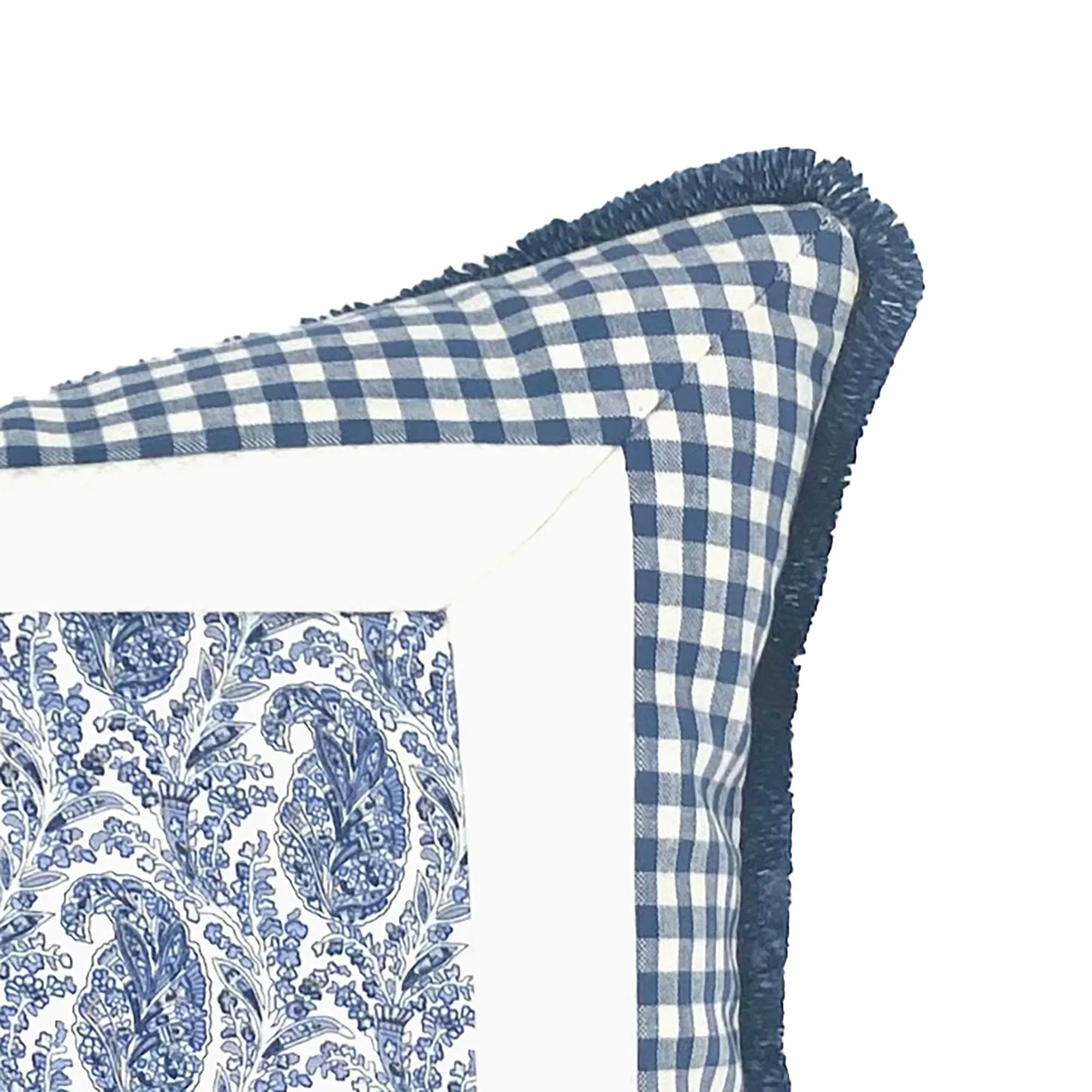 Americana Blue Gingham & Paisley Throw Pillow Cover 16x16