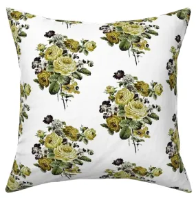 Antique French Roses and Poppies Linen Pillow Cover: Citrine