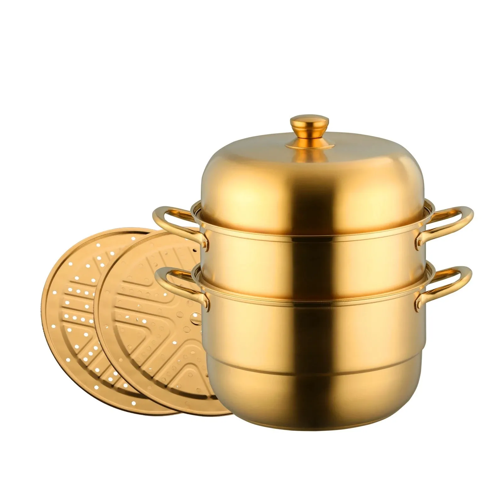 Anygleam Food Steamer Gold Three Layer Thick Stainless Steel Universal Cooking for Induction Cooker Gas Stove Steam Pot