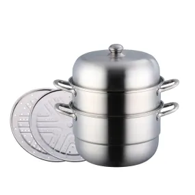 Anygleam Food Steamer Silver Three Layer Thick Stainless Steel Universal Cooking for Induction Cooker Gas Stove Steam Pot