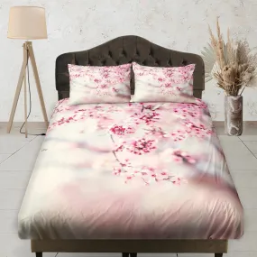 Baby Pink Cherry Blossoms Fitted Bedsheet, Floral Prints, Aesthetic Boho Bedding Set Full, Dorm Bedding, Crib Sheet, Shabby Chic Bedding