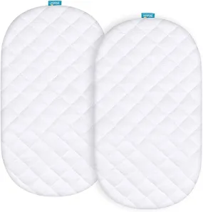 Bassinet Mattress Pad Cover - Fits Baby Trend Lil Snooze Deluxe III for Twins Bassinet, 2 Pack, Bamboo, Waterproof