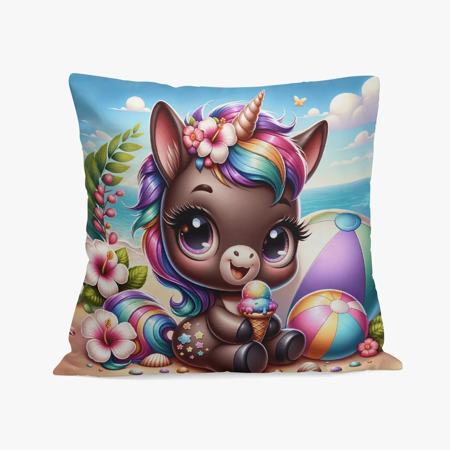 Beach Fun Unicorn Pillow Cover