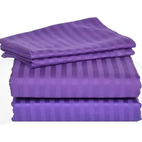 Bedding Series 600-Thread Count Soft Egyptian Cotton Luxurious 4-PCs Sheet Set Fits Easily Fit upto 15-18" Inch Deep Pockets Stripe Pattern ( Alaska King, Purple )