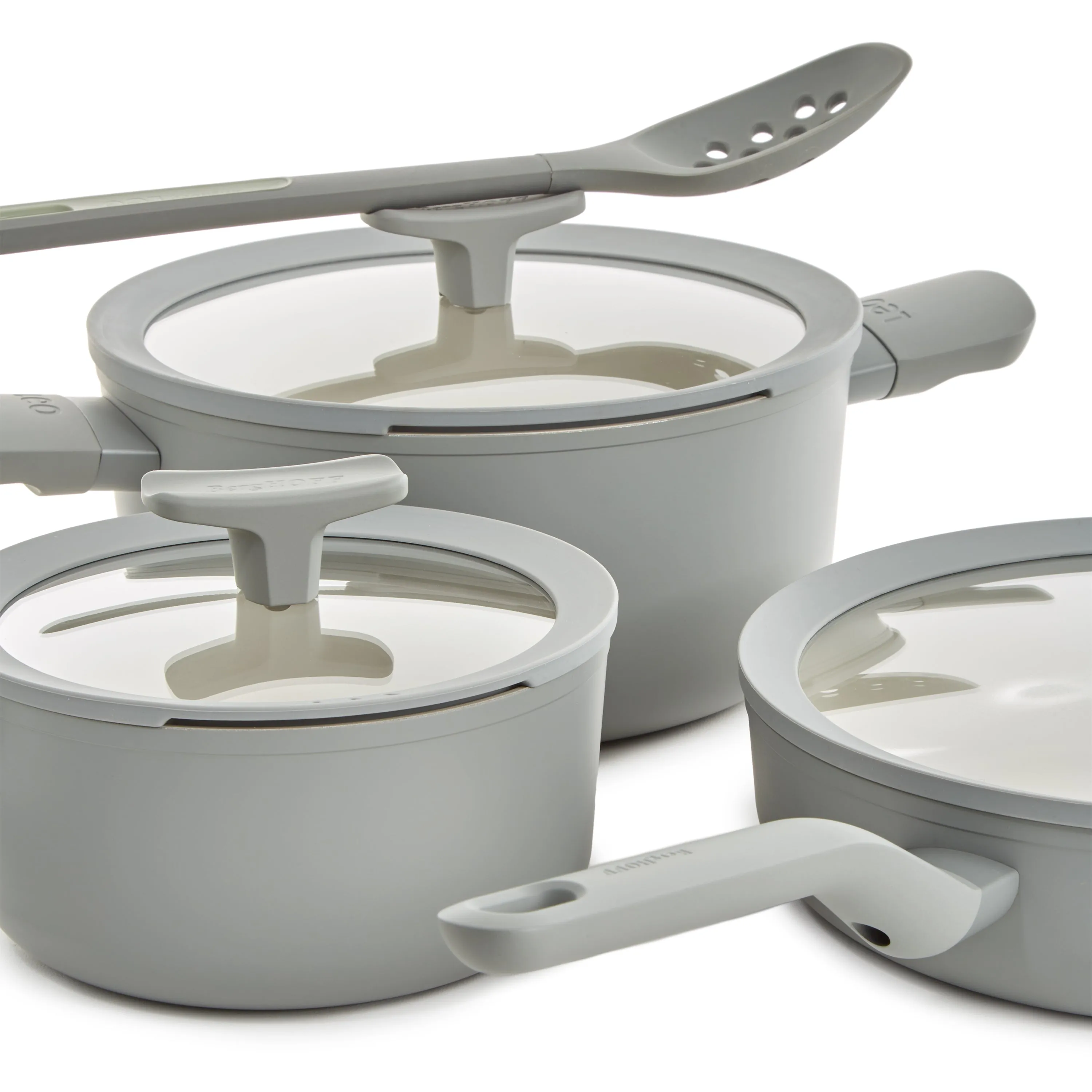 BergHOFF Balance 6Pc Nonstick Ceramic Cookware Set With Glass Lid, Recycled Aluminum, Moonmist