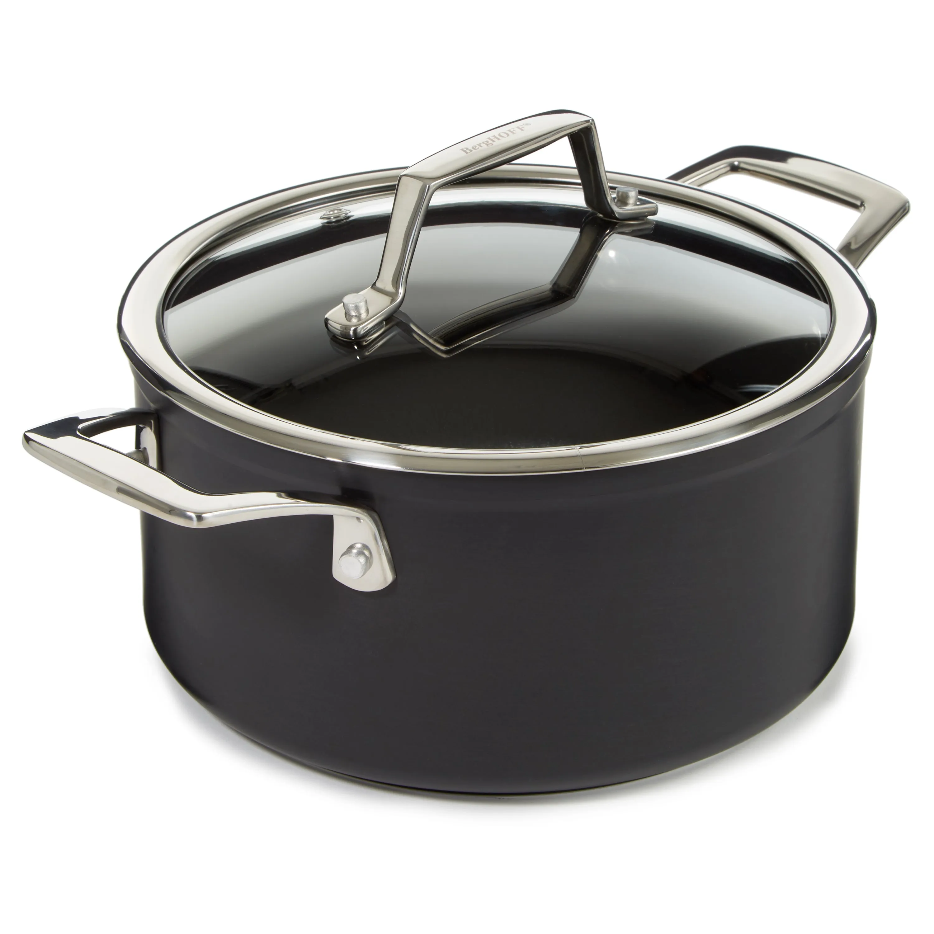 BergHOFF Essentials Nonstick Hard Anodized 8" Stockpot 3.3qt. With Glass Lid, Black