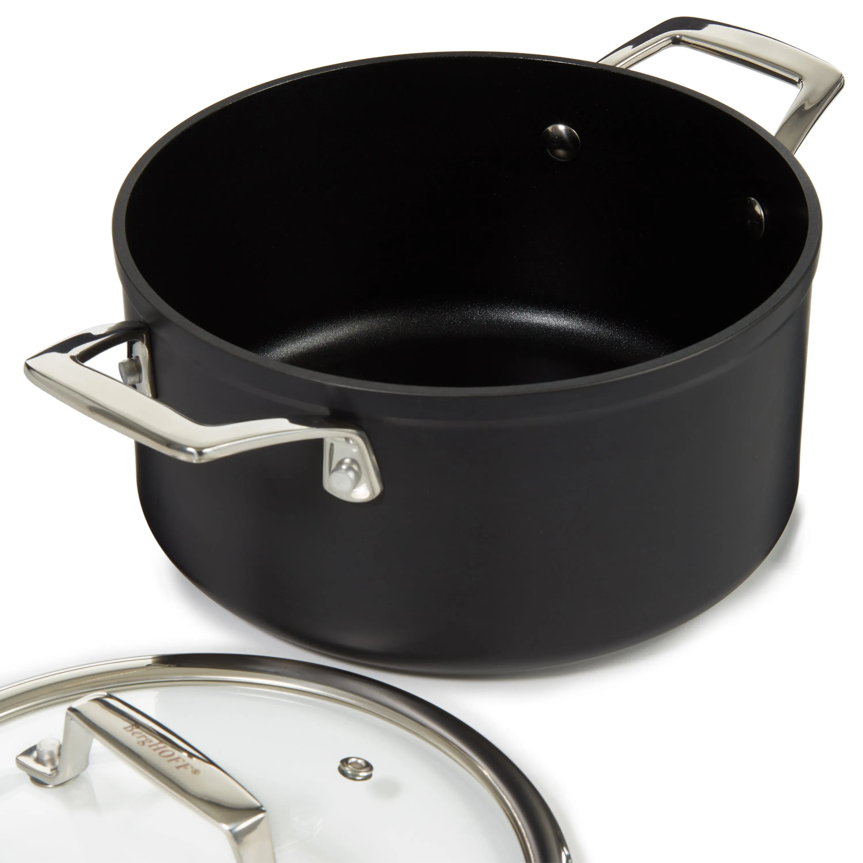 BergHOFF Essentials Nonstick Hard Anodized 8" Stockpot 3.3qt. With Glass Lid, Black