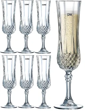 BINZO Glass Elegant Luxury Champagne Flute Glasses | Set of 6, 160 ml | Tall Slim Wine Glasses