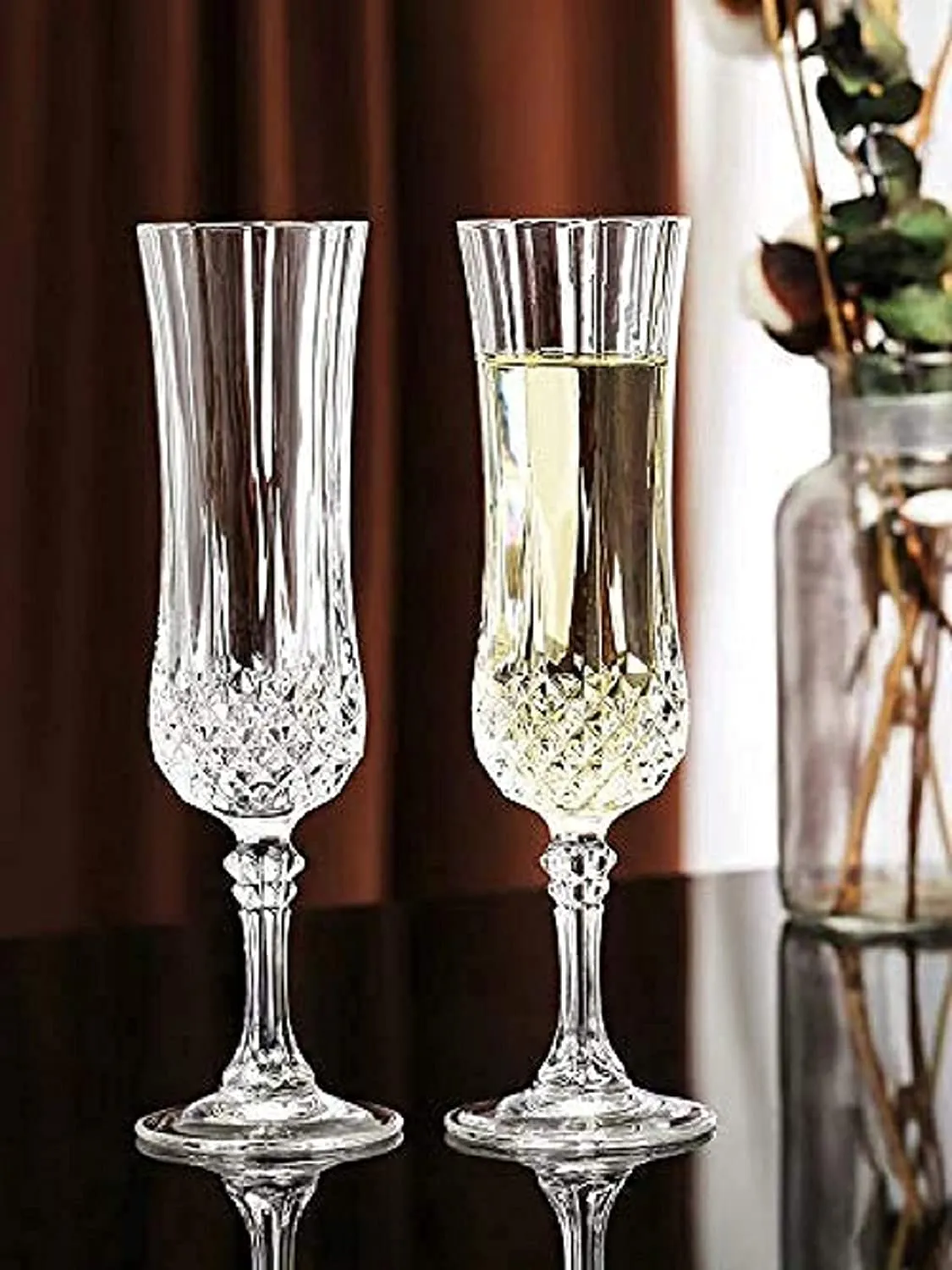 BINZO Glass Elegant Luxury Champagne Flute Glasses | Set of 6, 160 ml | Tall Slim Wine Glasses