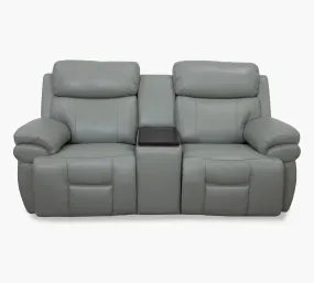 Bishop Jade Leather Zero Gravity Triple Power Reclining Console Loveseat