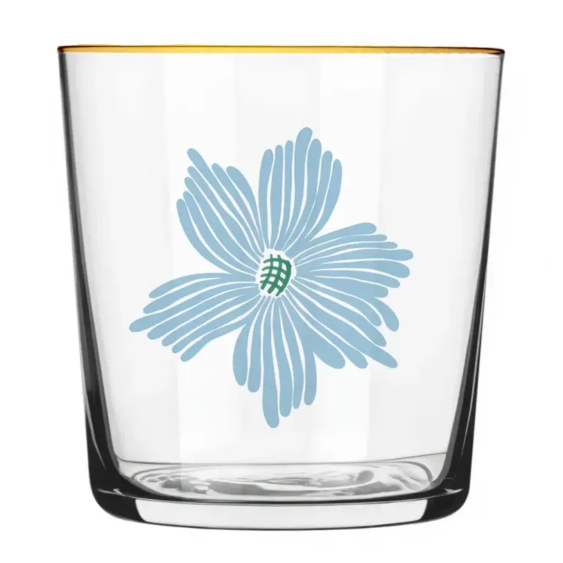 Blue Flower Glass Tumbler